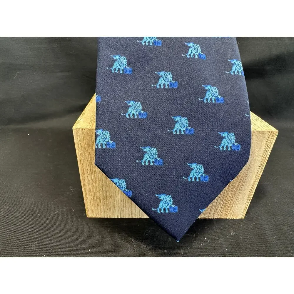 Filograna Uomo Navy 100% Silk Tie with Blue Winged Lions Holding Books